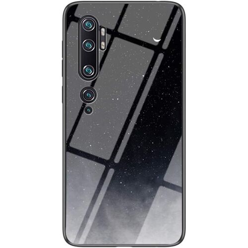 KAL-Coque Pour Xiaomi Mi Cc9 Pro/Note 10 Pro [Avec Film De Protection Écran],Coque Avec Revêtement Arrière En Verre Trempé Avec Ciel Étoilé+ Tpu Silicone Souple Case Cover (Ciel Étoilé Noir)