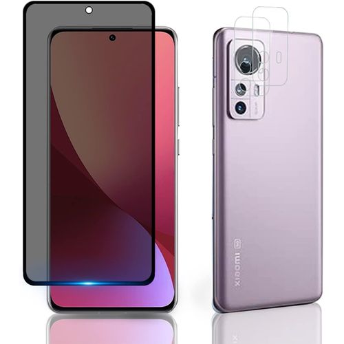 Verre Trempé Anti-Espion 9h Pour Xiaomi 12 / 12x - Film Écran Confidentialité + 2 Protections Objectif, Couverture Complète Et Kit D'installation