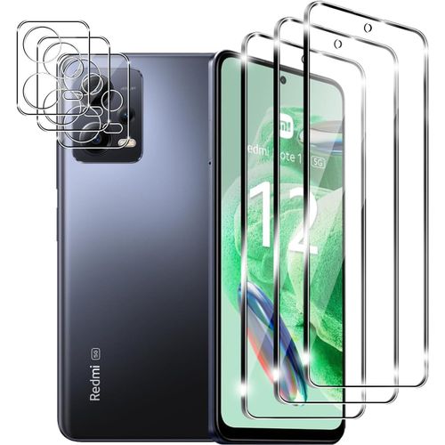 KAL-Pièces Verre Trempé Pour Xiaomi Redmi Note 12 5G, 3 Pièces Film Protection Écran Et 3 Pièces Caméra Arrière Protecteur, Dureté 9H, Hd Transparent Sans Bulles, Pour Xiaomi Redmi Note 12 5G