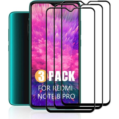 Pack De 3 Verres Trempés Pour Xiaomi Redmi Note 8 Pro - Bords 3d Arrondis, Couverture Intégrale, Ultra Transparent, Dureté 9h, Anti-Rayures & Oléophobe (Anti-Empreintes), Pose Sans Bulles - Noir
