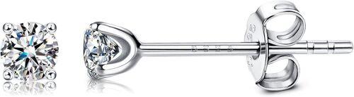 Moissanite Boucles D'oreilles 0.1ct Brillant Round Cut D Couleur Vvs1 Clarity Créé Diamant Boucles D'oreilles Argent Sterling Tiny Boucles D'oreilles Long Post Boucles D'oreilles Épais Lobes