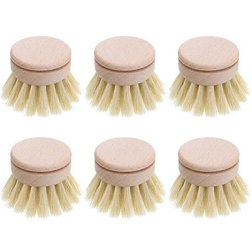 brosse à vaisselle brosse à vaisselle 6 pcs têtes de brosse de rechange brosse à vaisselle de nettoyage en bois rechargeable cuisine hêtre
