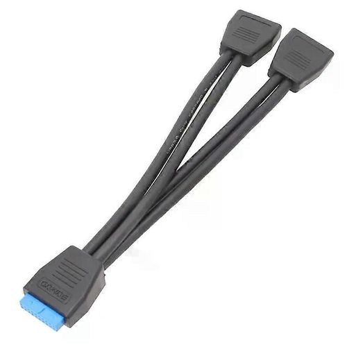 1PC Carte mère USB 30 19PIN En-tête 1 à 2 Câble répartiteur d'extension 20cm 19Pin Câble d'en-tête d'extension interne Noir