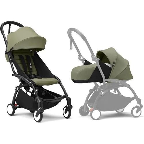 Poussette Stokke Yoyo3 Avec Pack Nouveau-Ne Et Pack Couleur 6 - Comprend Un Cadre Noir, Un Pack Couleur Yoyo 6 (Olive) Et Un Pack