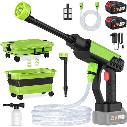 Nettoyeur Haute Pression sans Fil, 30 Bar Nettoyeur Haute Pression sur Batterie avec Reservoir Pliable de 22L, Tuyau de 2M, 2 x 3,0A