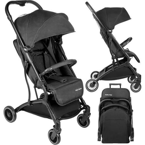 Moby System Poussette Canne Enfant De 6 À 36 Mois Housse De Pluie 2 Fenêtres Petites Roues Lena Légère Compacte Grand Panier Noire