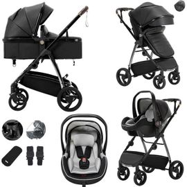 Lnhcrbs Poussette 3 En 1, Poussette Compacte Avec Chassis En Aluminium Pliable D'une Seule Main, Poussette Bebe Avec Habillage Pluie