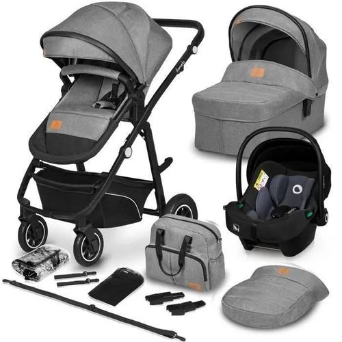 Poussette Combinée 3en1 Lionelo Bianka -Jusqu'à 22kg - Pack Poussette, Nacelle, Siège Auto, Sac Et Accessoires - Gris