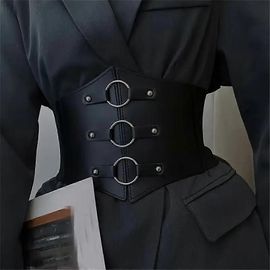 Ceinture De Corset Gothique À La Mode Triple Boucle Avec Clous De Rivets Noirs Ceinture Élastique Waspie Pour Les Femmes Punk Parfait Pour Les Manteaux