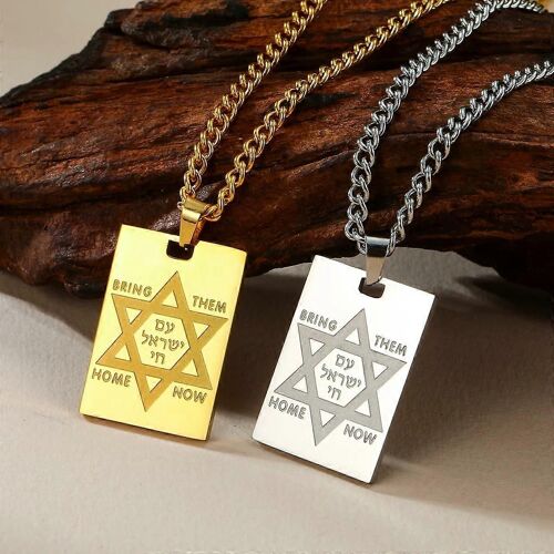 Homme En Acier Inoxydable Étoile De David Hexagramme Pendentif Collier Les Ramener À La Maison Maintenant Hébreu Or Couleur Bijoux Cadeau Juif