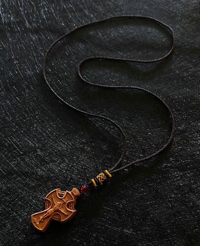 Diyalo Orthodoxe En Bois Sculpté Inri Croix Pectorale Crucifix Jésus Pendentif Colliers Corde Tressée Chaîne Collier Amulette Bijoux