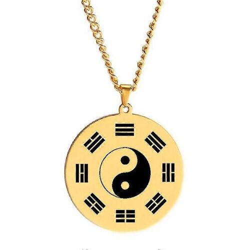 Fu Xi Tai Chi Huit Diagrammes Figure Yin Yang Symbole Contrastes Est Feng Shui Ciel Talisman Collier Pendentif En Acier Inoxydable