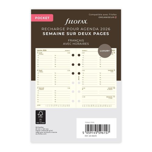 Filofax Semaine Sur Deux Pages Cotton Cream- Français - Pocket - 2026
