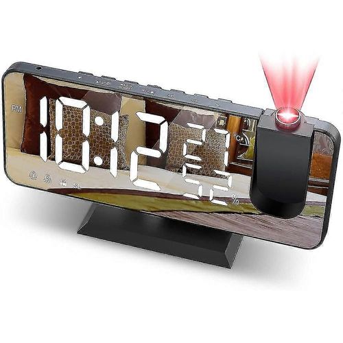 Nouveau,adapté réveil à projection pour le plafond de la chambre à coucher Radio-réveil numérique avec ports de chargeur USB,réveil à écran LED,4 gradateurs,double Ala