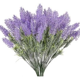 4PCS Fleurs Artificielles Lavande 7 Branches Fausse Fleur Pourpre Arbustes Verdure Buisson Faux