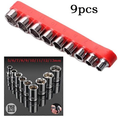 9pcs 1/4 pouce entraînement 5-13mm embout hexagonal métrique douille clé à douille tête écrou outil de retrait clé à six pans creux manchon tête outils à main
