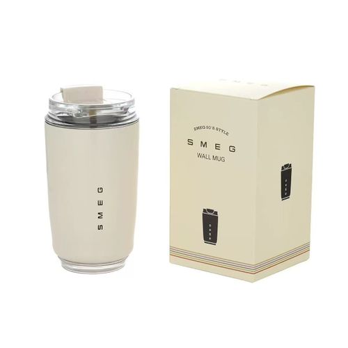 Smeg, Tasse À Emporter Utilisable À Froid Et À Chaud, En Acier Inoxydable De Qualité Alimentaire.-Blanc