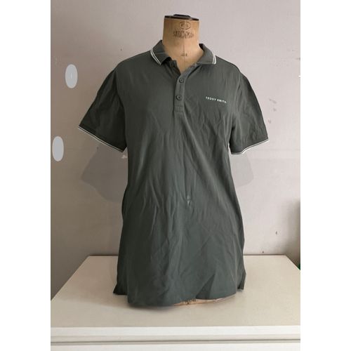 Polo Teddy Smith Homme  Taille : L Marque : Teddy Smith Couleur : Vert/Gris Largeur 50 Cm, Hauteur 71 Cm, Très Bon État Général,  Matière : 100% Coton,