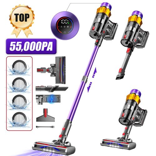 Aspirateur Balai sans fil, 55000Pa/550 W, Autonomie Jusqu'à 70 Min, 2200mAh, Grande Capacité de 1,8 L