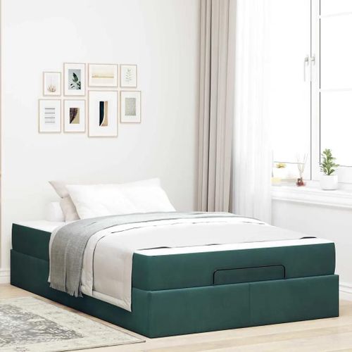 Vidaxl Cadre De Lit Avec Stockage Vert Foncé 120 X 190 Cm Velours
