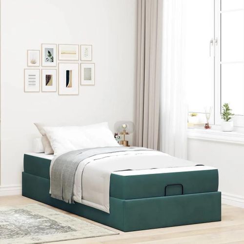 Vidaxl Cadre De Lit Avec Matelas Vert Foncé 80 X 200 Cm Velours