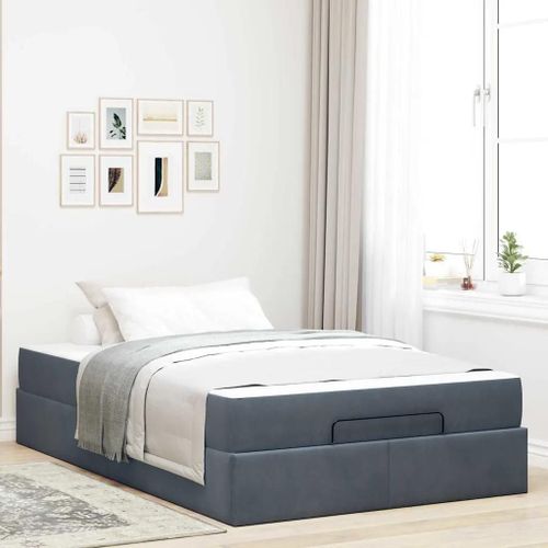 Vidaxl Cadre De Lit Avec Stockage Gris Foncé 120 X 190 Cm Velours