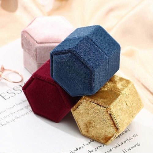Boîte à bijoux en velours en forme d'hexagone Boîte de rangement à double anneau Femme Cadeau Boucles d'oreilles Paquet Cas Boîte d'affichage d'anneau de mariage