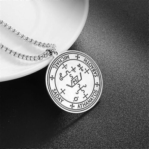 Sceau En Acier Inoxydable De L'archange Michael Collier Protection Talisman Athanatos Sabaoth Amulette Occulte Charme Bijoux