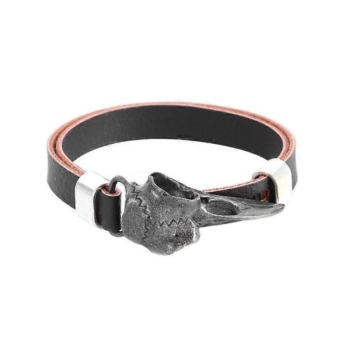 Vintage Raven Crâne Cuir Bracelet Ajustable Hommes S Charme Nordique Amulette Punk Bijoux Cadeau