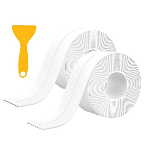 2 Bande Etancheite Autocollante PVC Joint Autocollant Salle de Bain Longueur 5m Joint Toilette Largeur 38mm Joint Salle de Bain Blanc Joint Plan de Travail Cuisine Bande Etancheite Autocollante