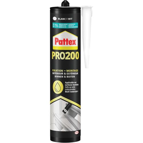 Colle Fixation Pro200,Mastic De Fixation Polymère À Très Fort Maintien Immédiat,Intérieur Et Extérieur,Coloris Blanc ,Cartouche 480 G