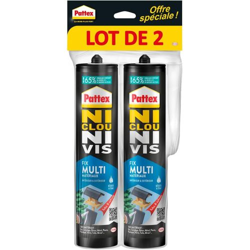 Ni Clou Ni Vis Fix Multi Matériaux Intérieur & Extérieur,Lot De 2 Cartouches De 450 G,Colle De Fixation,Colle Forte Tous Supports,Mastic Blanc