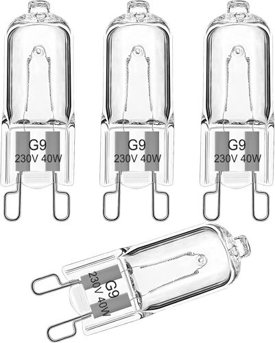KALANKA-Ampoule Halogène G9 Pour Four 40W, Ampoule Four G9 Dimmable 230V Ampoule à Tolérance de 300°C Pour AEG/Neff/Whirlpool/Smeg/Bosch Four, Micro-ondes, Blanc Chaud 2700K, Lot de 4