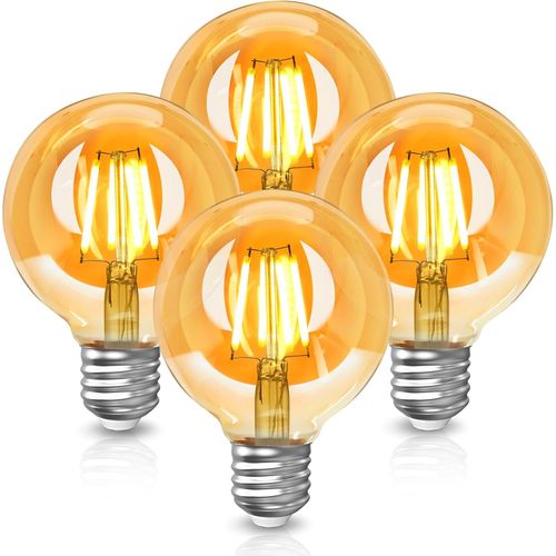 Ampoules E27 Led Vintage Intérieur, Blanc Chaud 2700k, 4w Ampoule À Filament, Equivalent À Ampoule Incandescente 40w, G80 Edison Rétro Antique Lampe Décorative, Non-Dimmable, Lot De 4