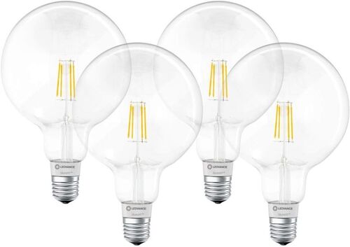 Kal-Lampe Smart Led Avec Bluetooth, Globe À Filament, E27, Dimmable, Blanc Chaud(2700k),Remplace Les Lampes À Incandescence Par 50w,Contrôlable Avec Alexa,Google Et Apple,Smart+ Bt Globe,Lot De 4