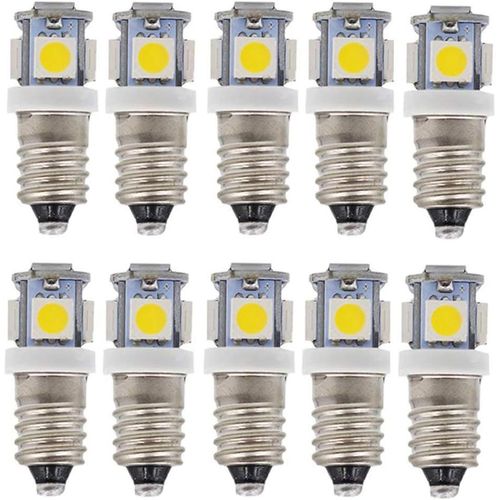 E10 Ac Led Ampoules,10 Pcs 6v Blanc Chaud 5 Lampes Led,E10 Miniature Vis 0.5watts 50lm (Ac6v,Warm White)