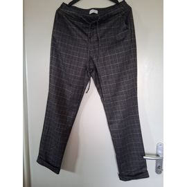 Pantalon Droit "Promod" A Carreaux Noir Et Gris "T-40" Femme