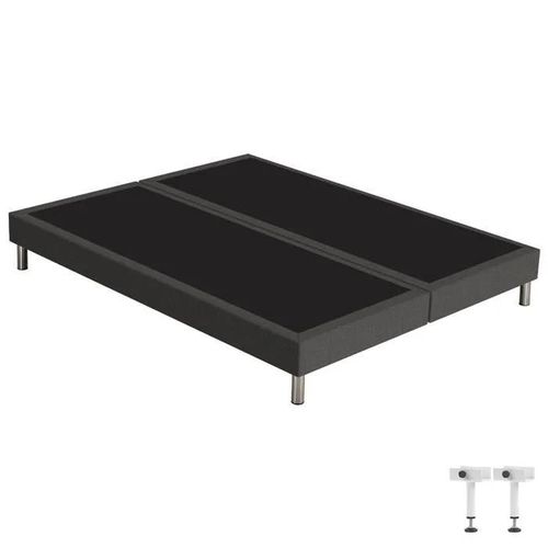 Sommier Tapissier + Pieds Sr15 Anthracite 2x80x200 Lattes Bois Massif - H.15 Cm
