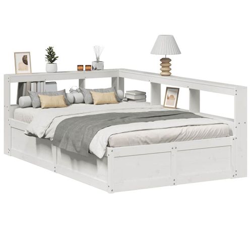 Vidaxl Lit Bibliothèque Sans Matelas Blanc 120x190 Cm Bois Pin Massif