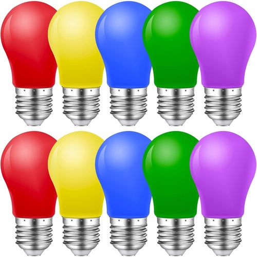 Ampoule Led Couleur E27,1w K45 Ampoule Couleur E27,Vert Violet Rouge Jaune Bleu,Pour Guirlande Lumineuse Décoration De Fête D'halloween Colorée,Paquet De 10