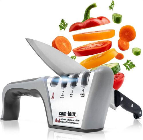 Aiguiseur De Couteaux À 4 Niveaux-Également Adapté Aux Ciseaux-Aiguiseur De Couteaux Manuel-Aiguiseur (1 Pièce-Couleur Argent. Gris. Noir)