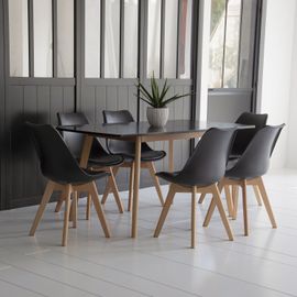 Ensemble Table Extensible 120/160cm Helga Et 6 Chaises Nora Noir