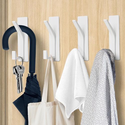 Tianyi-Crochet Adhesif Mural, 4 X Crochets Adhesifs Muraux Pour Un Poids De 6 Kg, Crochets Autocollants Pour Serviettes Manteaux Chapeaux Dans La Salle De Bain Et La Cuisine (Blanc)