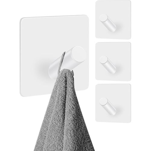 Tianyi-Crochet Adhesif Mural 4 Pièces, Porte - Accroche Serviette Salle De Bain, Accroche Torchon Cuisine Autocollant Acier Inox Pour Cuisine, Couloir (Blanc)