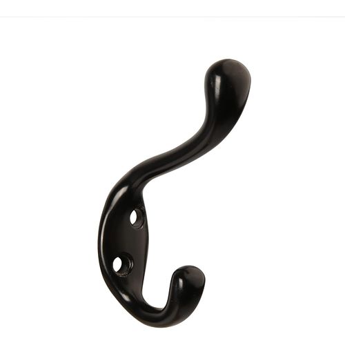 TIANYI-6 PCS Double Prong Robe Hook, Dual Coat Hooks Antique Wall Mounted Hooks Robe Vintage Hooks Hangers Heavy Duty with 12 Pieces Screws for Coats Hat Clothes Hanger Towel Keys (Black)