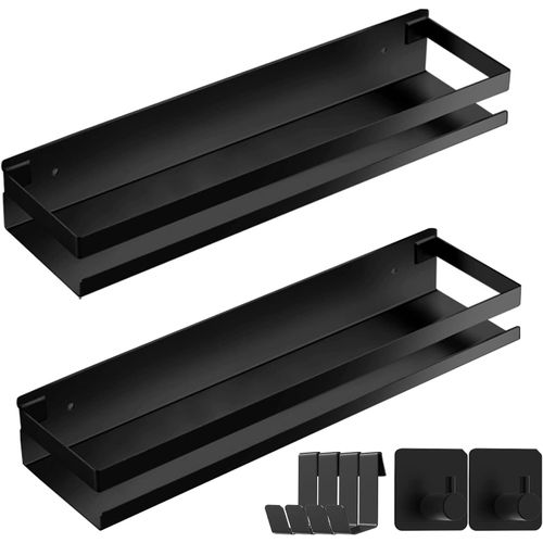 Loc-Lot De 2 Etagere Douche Sans Percage,Douche Etagere Salle De Bain Noir Étagère Douche Acier Inoxydable Etageres Douche Murale 30Cm