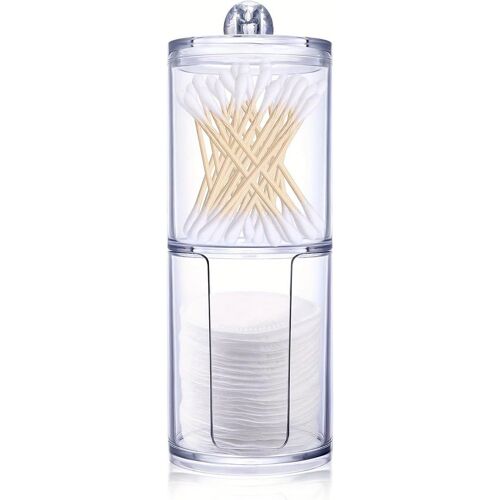 Récipient à cotons-tiges 2 en 1 empilable - En acrylique transparent - Avec couvercle pour cosmétiques, boules de coton, cotons-tiges