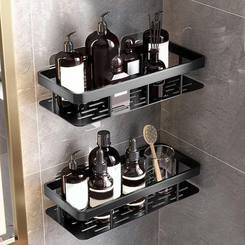 Loc-Etagère De Douche,Etagere De Douche Sans Perçage Lot De 2 Porte Rangement Douche Salle De Bain Antirouille Serviteurs De Auto-Adhésif Porte Gel Douche Mural(Noir)