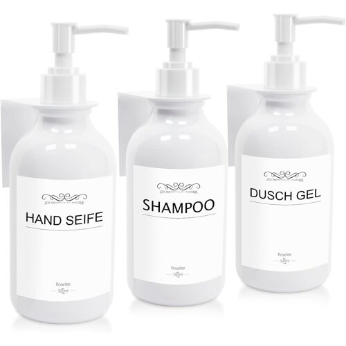 Lot de 3 distributeurs de Savon Mural-sans perçage-500 ML-Blanc-avec Entonnoir et étiquettes étanches-pour Cuisine et Salle de Bain