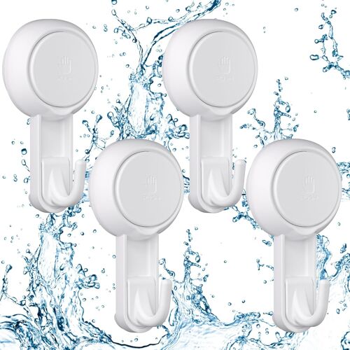 KALANKA-Lot de 4 Crochet Ventouse Puissante Salle de Bain Douche Accroche 3KG Forte, Ustensile Porte Serviette Couronne Peignoir Torchon Cuisine, Crochet Mural Ventouse Vacuum Plastique Blanc